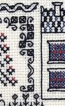 detail of garden blackwork sampler cross stitch kit