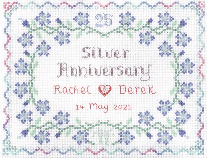 25th Wedding Anniversary sampler cross stitch kit