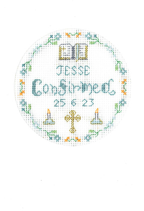Blue 1st Communion card cross stitch