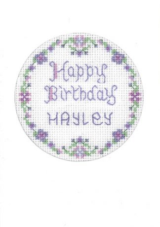 Mauve flowers birthday card cross stitch