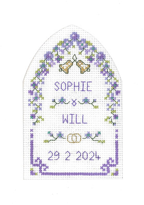 Purple Passion Arch Wedding card cross stitch