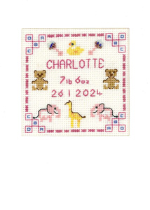 Pink New Baby card cross stitch