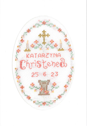 Pink Christening card cross stitch kit