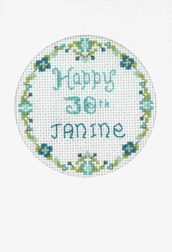 turquoise round age card cross stitch