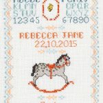 Rocking Horse Birth Sampler cross stitch kit pink or blue
