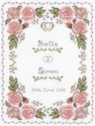 Roses dusky pink wedding sampler cross stitch